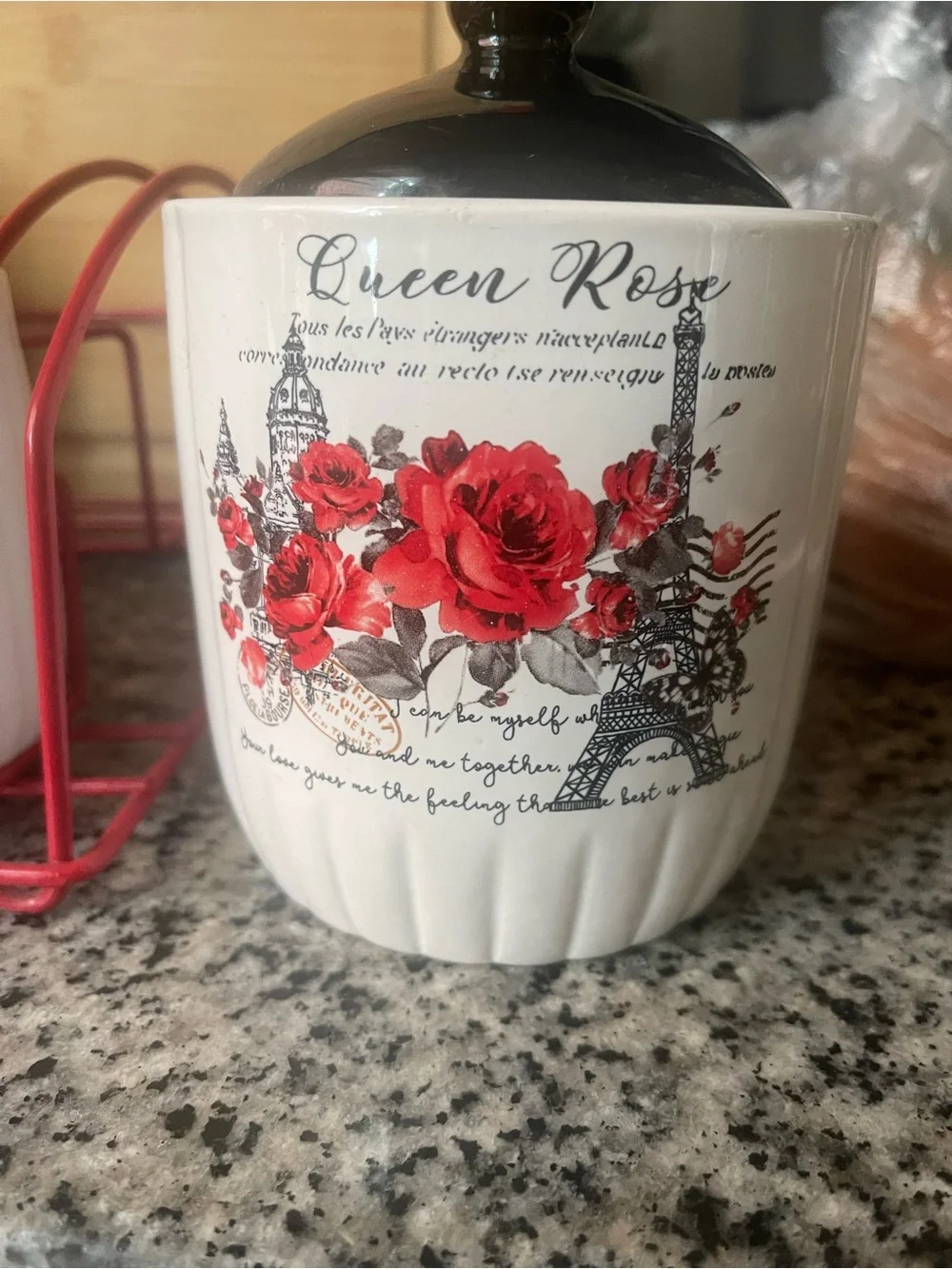 Ceramic  Canister Set with Red Rose Design 7-Piece